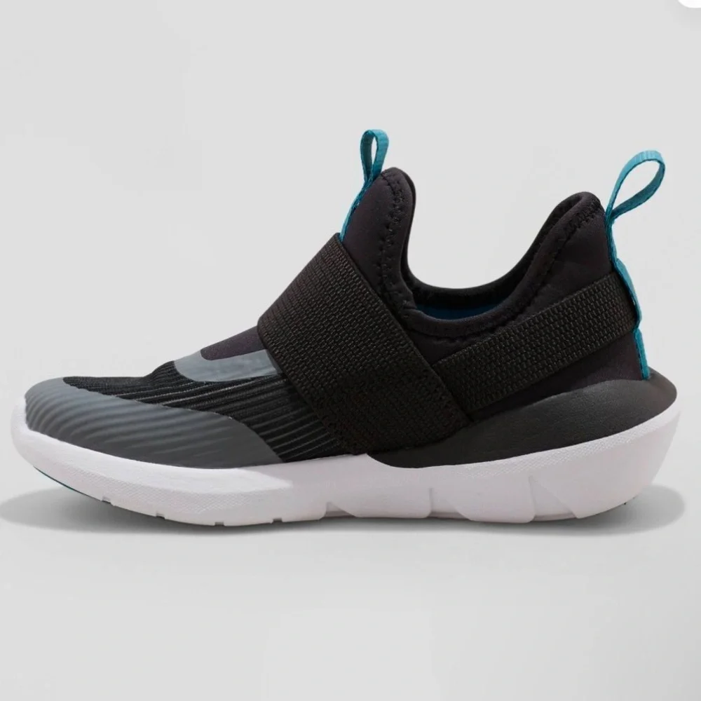 Kids Black Slip-On Athletic Shoes with Teal Accents